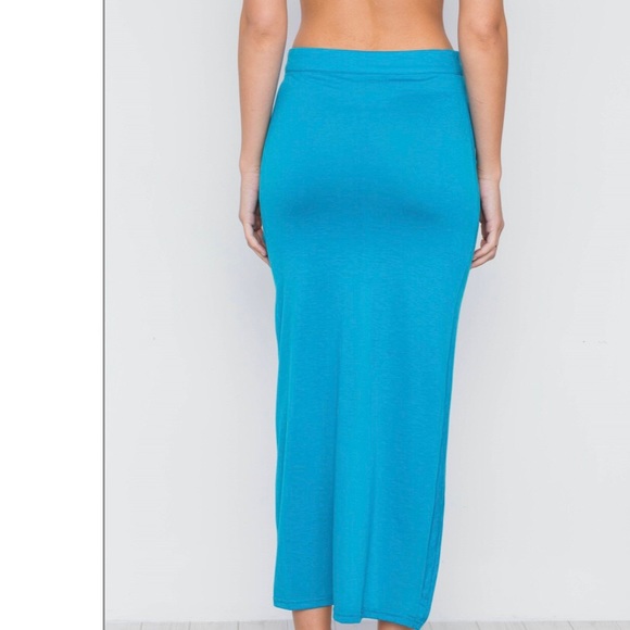 NEON BLUE SOLID OPEN SIDE RUFFLE MAXI SKIRT - Picture 4 of 4